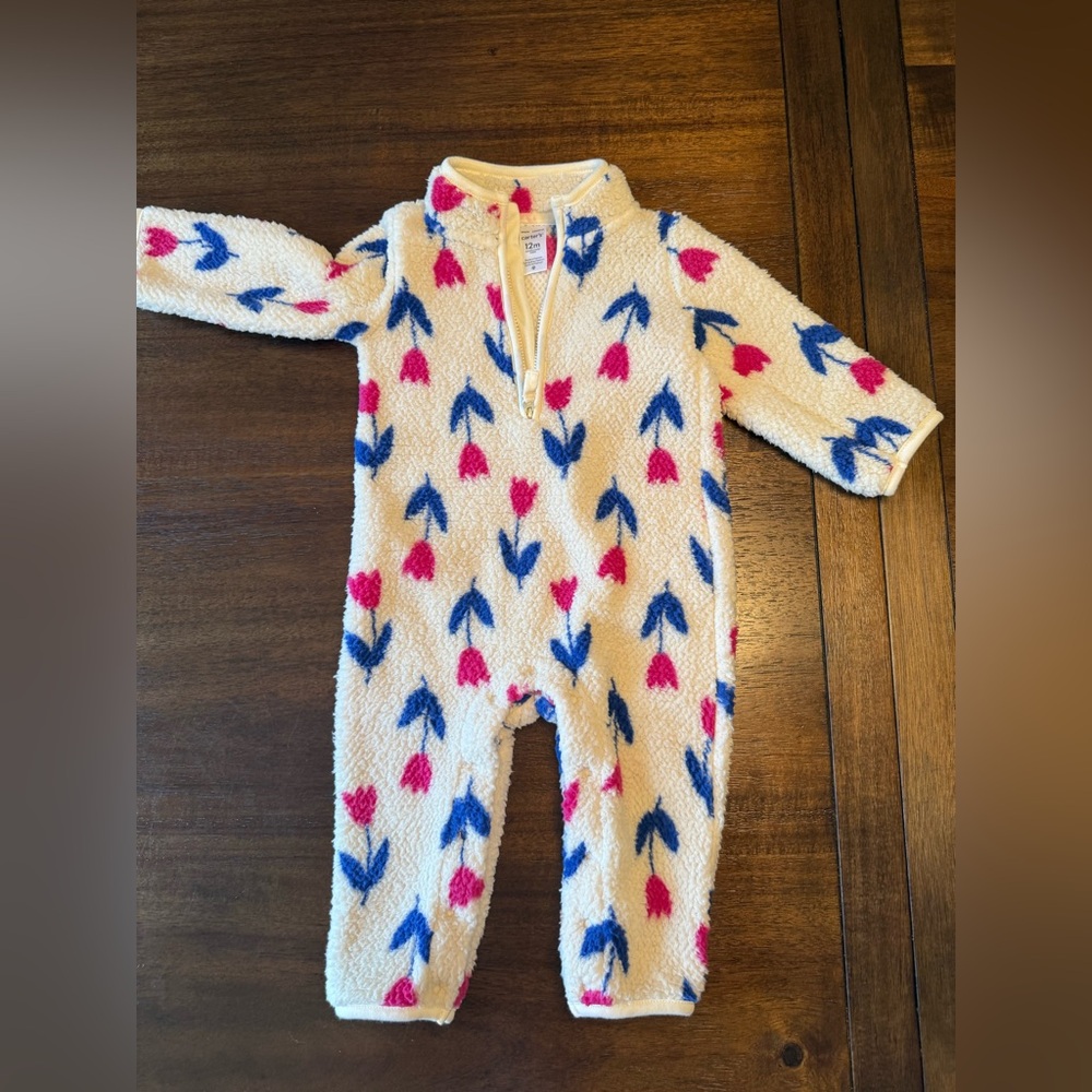 Carter's Cream and Blue Footies One Piece  Worn once!